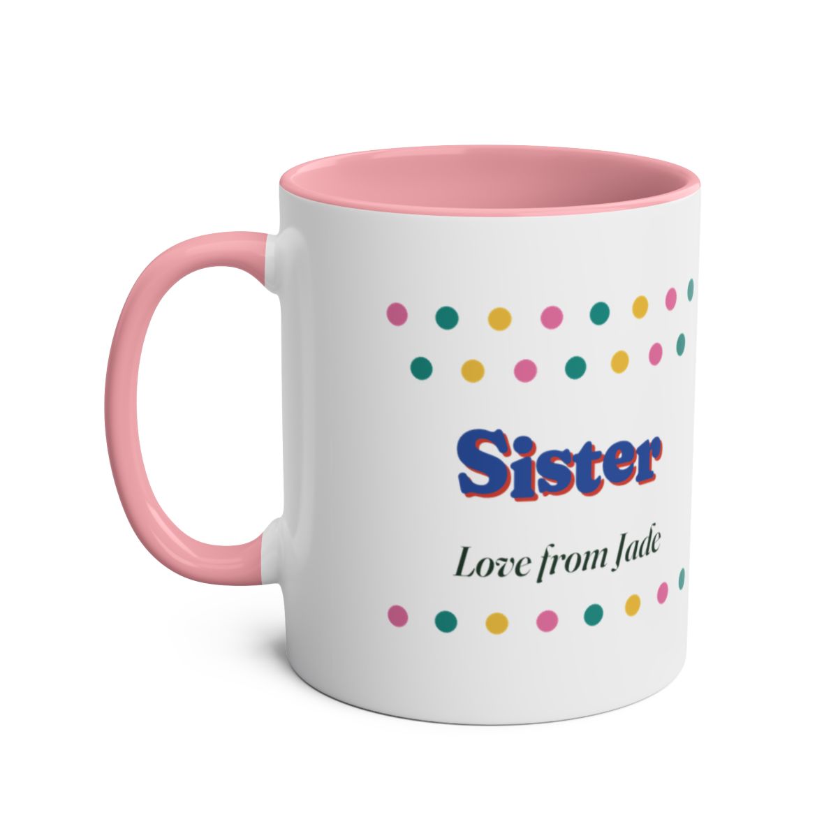 Personalised Retro Polka Dot Sister or Brother Mug, Two-Tone, Kept by You, personalised and printed in the UK (view 7)
