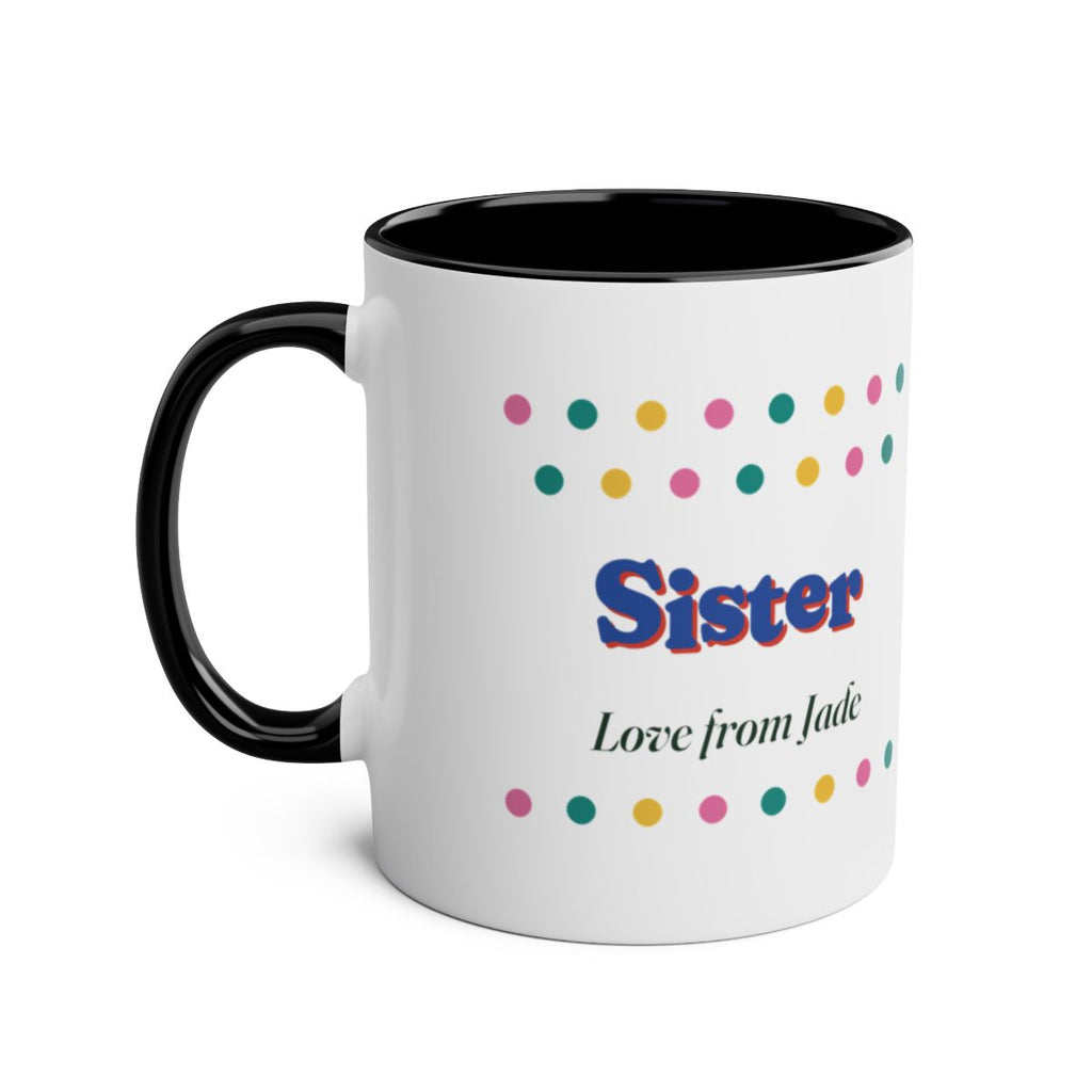Personalised Retro Polka Dot Sister or Brother Mug, Two-Tone, Kept by You, personalised and printed in the UK (view 2)