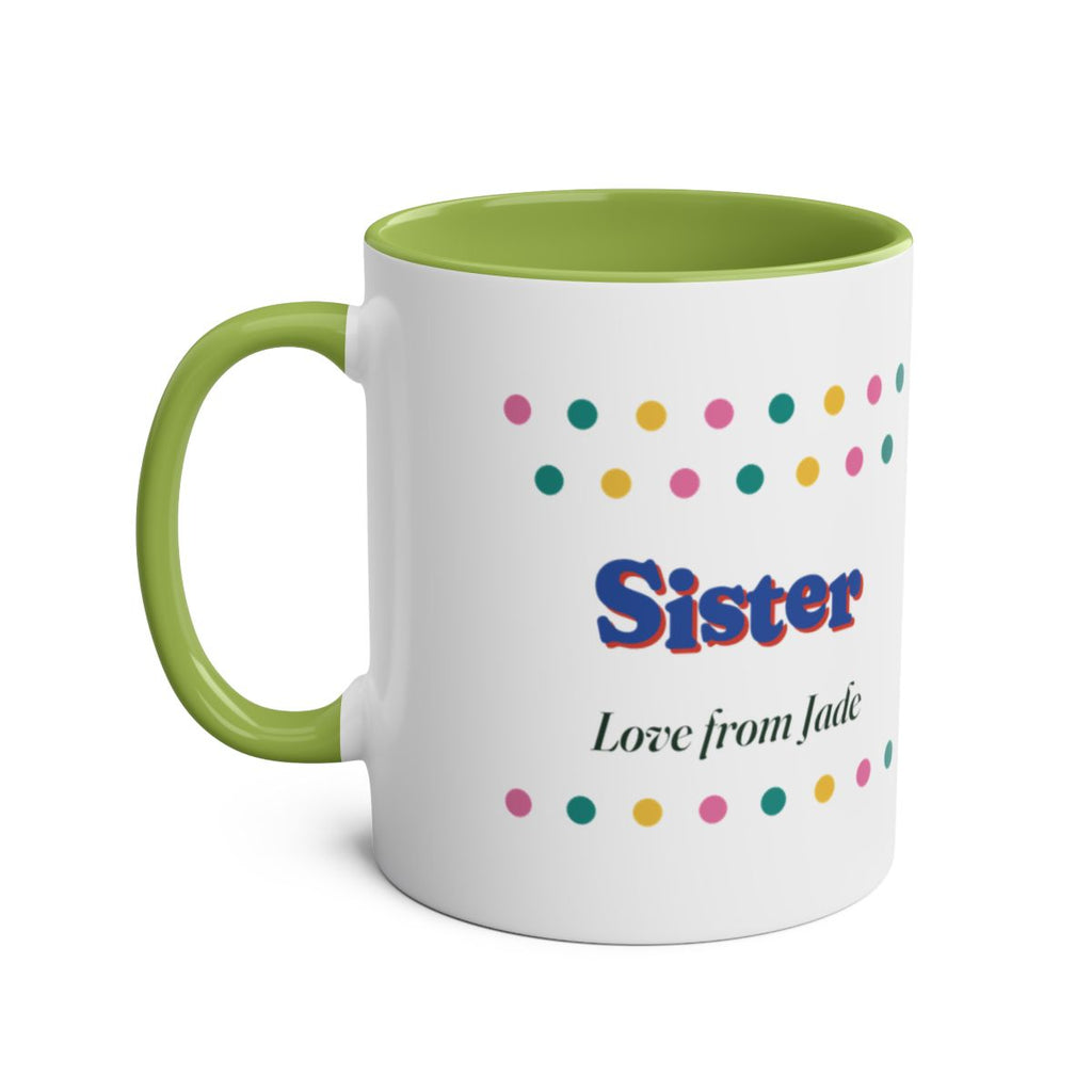 Personalised Retro Polka Dot Sister or Brother Mug, Two-Tone, Kept by You, personalised and printed in the UK (view 4)