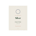Silver anniversary print mock-up with a grey ring, '25th anniversary', 'Silver', 'Claire & Mark' and '14 May 2001'