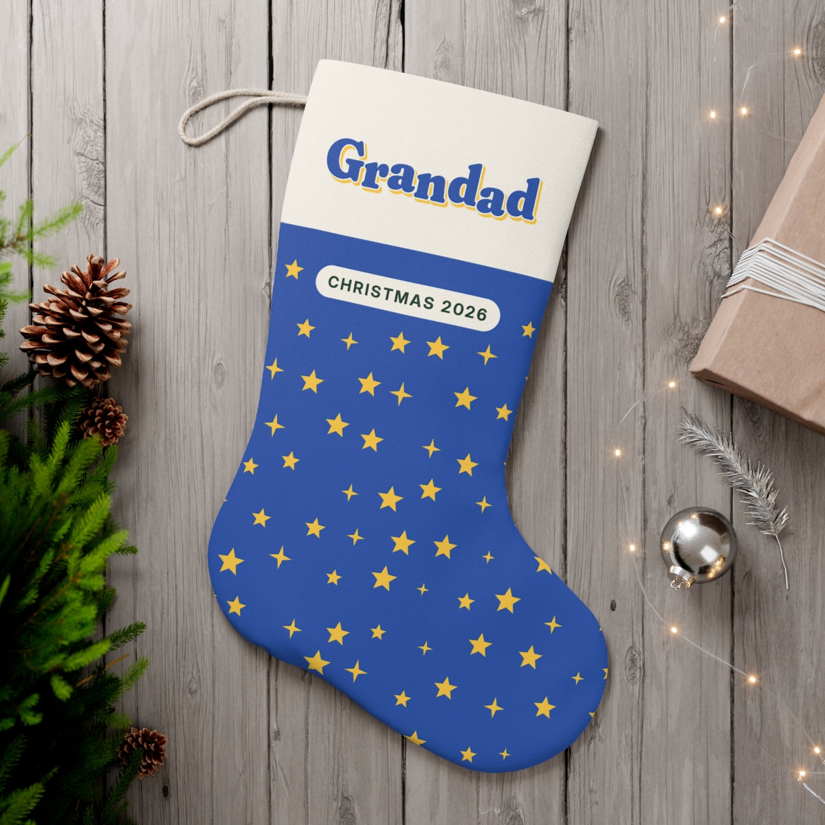 Personalised Starry Christmas Stocking with Name, Kept by You, personalised and printed in the UK (view 2)