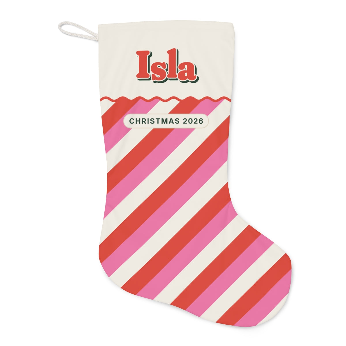 Personalised Striped Christmas Stocking with Name, Kept by You, personalised and printed in the UK