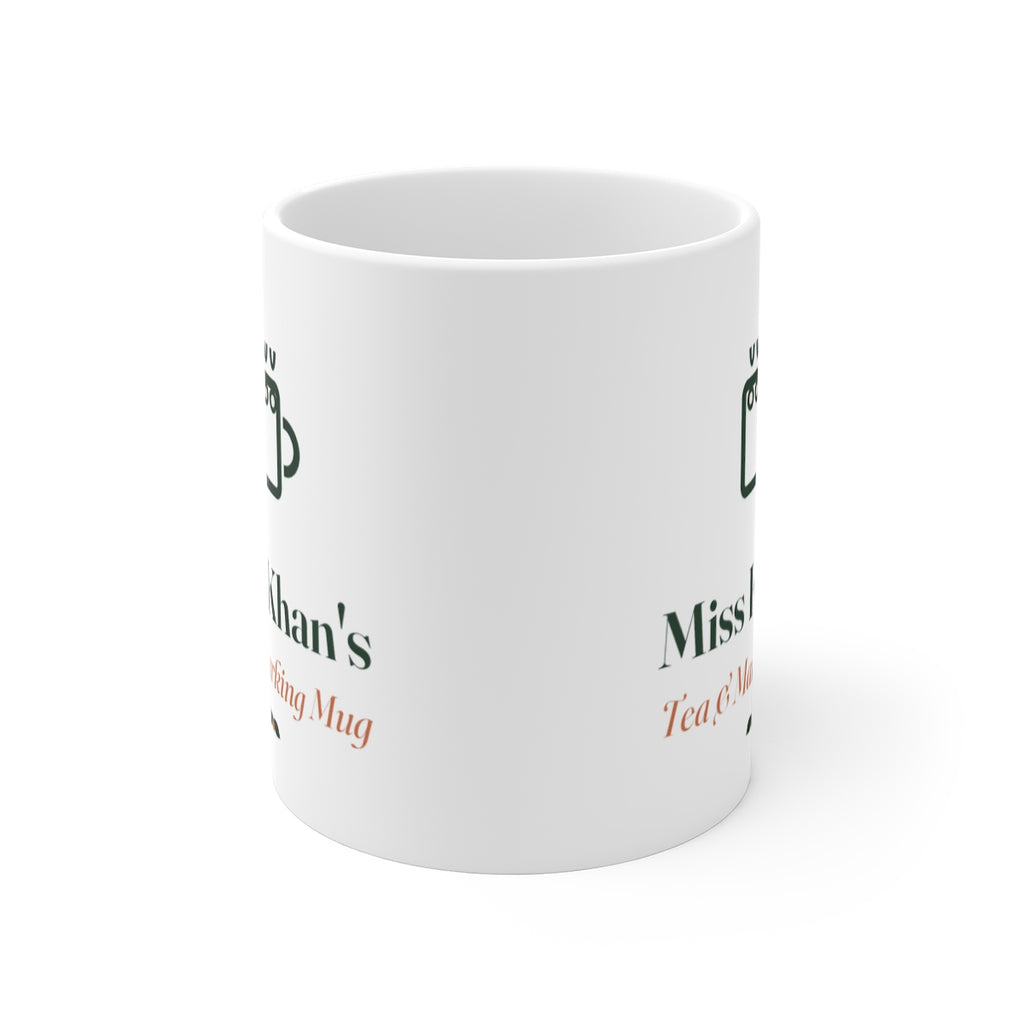 Teacher Christmas mug seen from the front with the handle hidden, the mug icon print showing partly on both sides